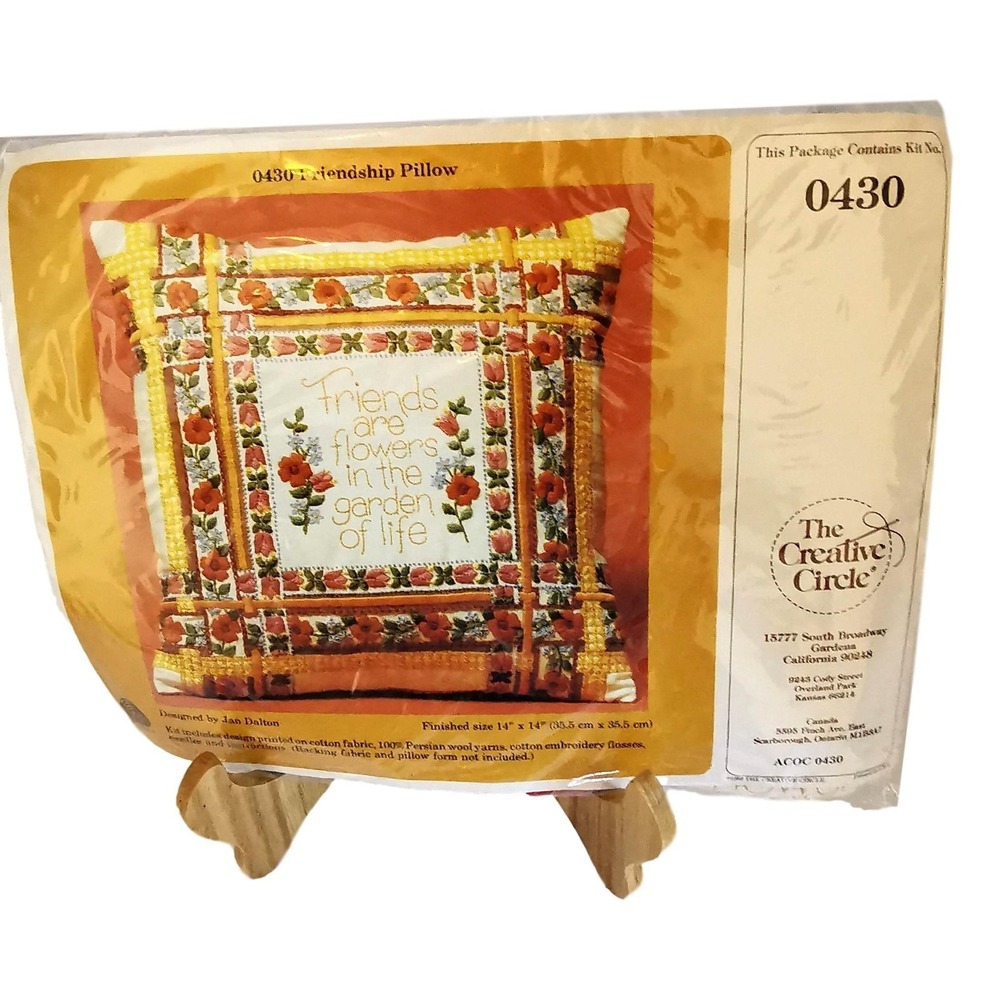 Creative Circle‎ Pillow Top Kit Friendship Embroidery Kit Vintage 1980s Sealed
